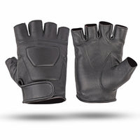 Black Premium Leather Padded Design Fingerless Gloves - 