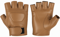 Black Premium Leather Padded Design Fingerless Gloves - 