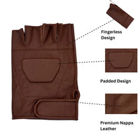 Black Premium Leather Padded Design Fingerless Gloves - 