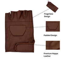 Black Premium Leather Padded Design Fingerless Gloves - 