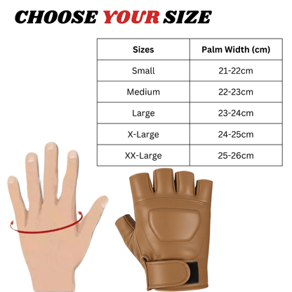 Black Premium Leather Padded Design Fingerless Gloves - 