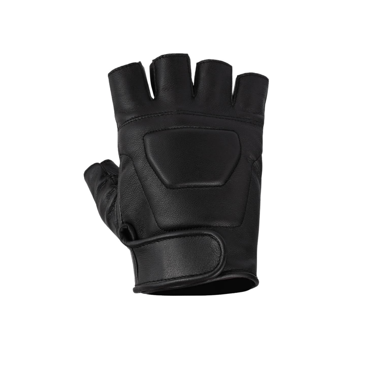 black premium leather padded design fingerless gloves - 