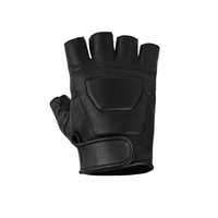 Black Premium Leather Padded Design Fingerless Gloves - 