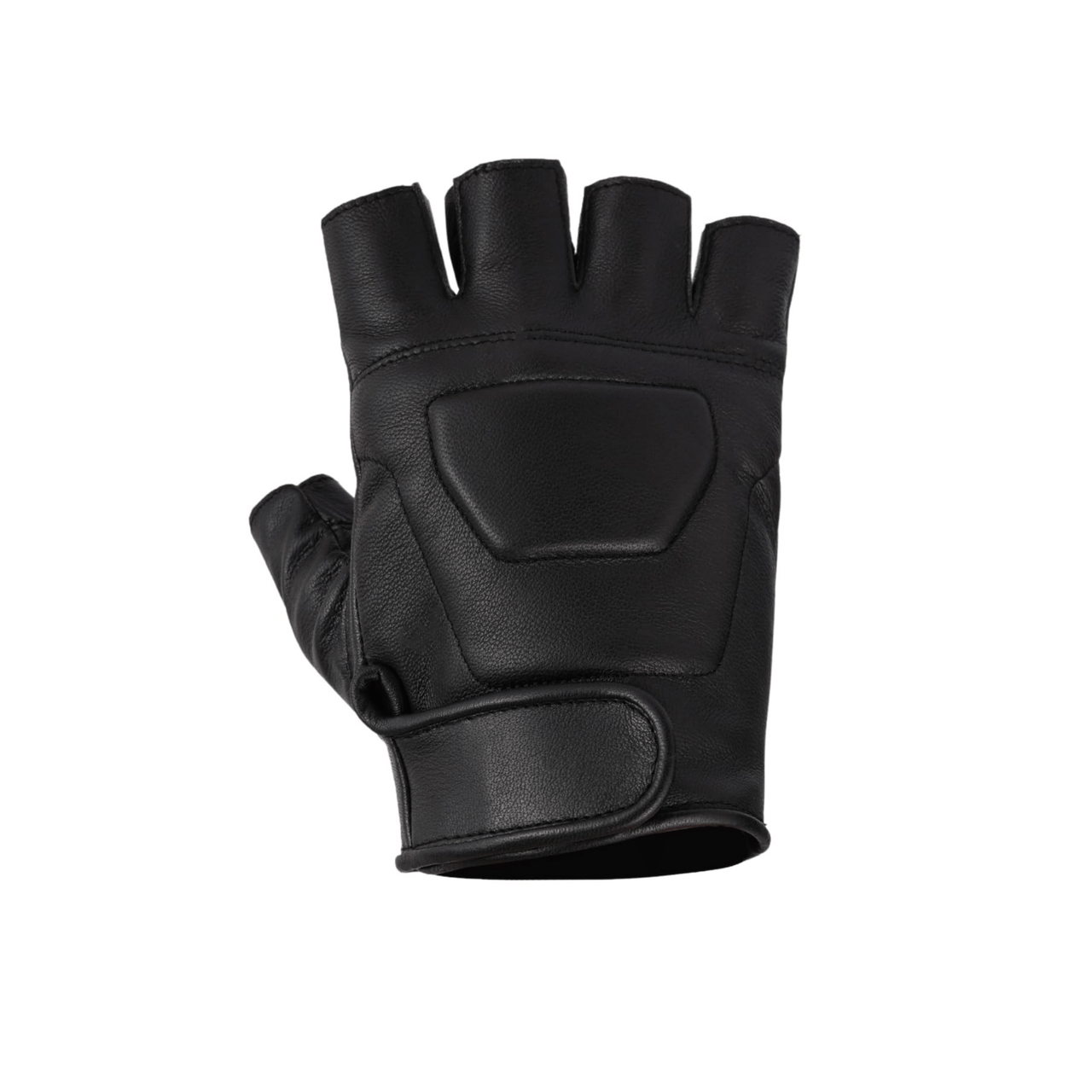 Black Premium Leather Padded Design Fingerless Gloves - 