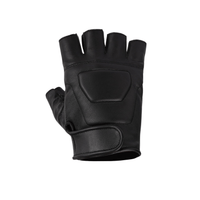 Black Premium Leather Padded Design Fingerless Gloves - 