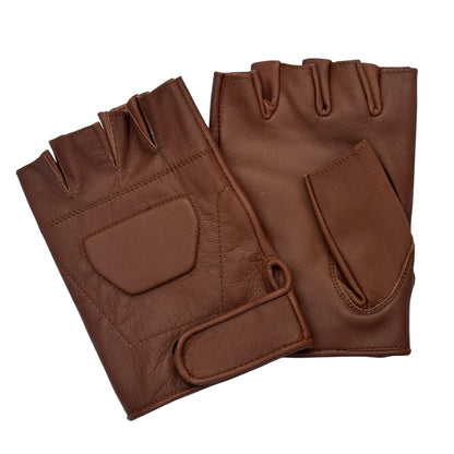 Black Premium Leather Padded Design Fingerless Gloves - 