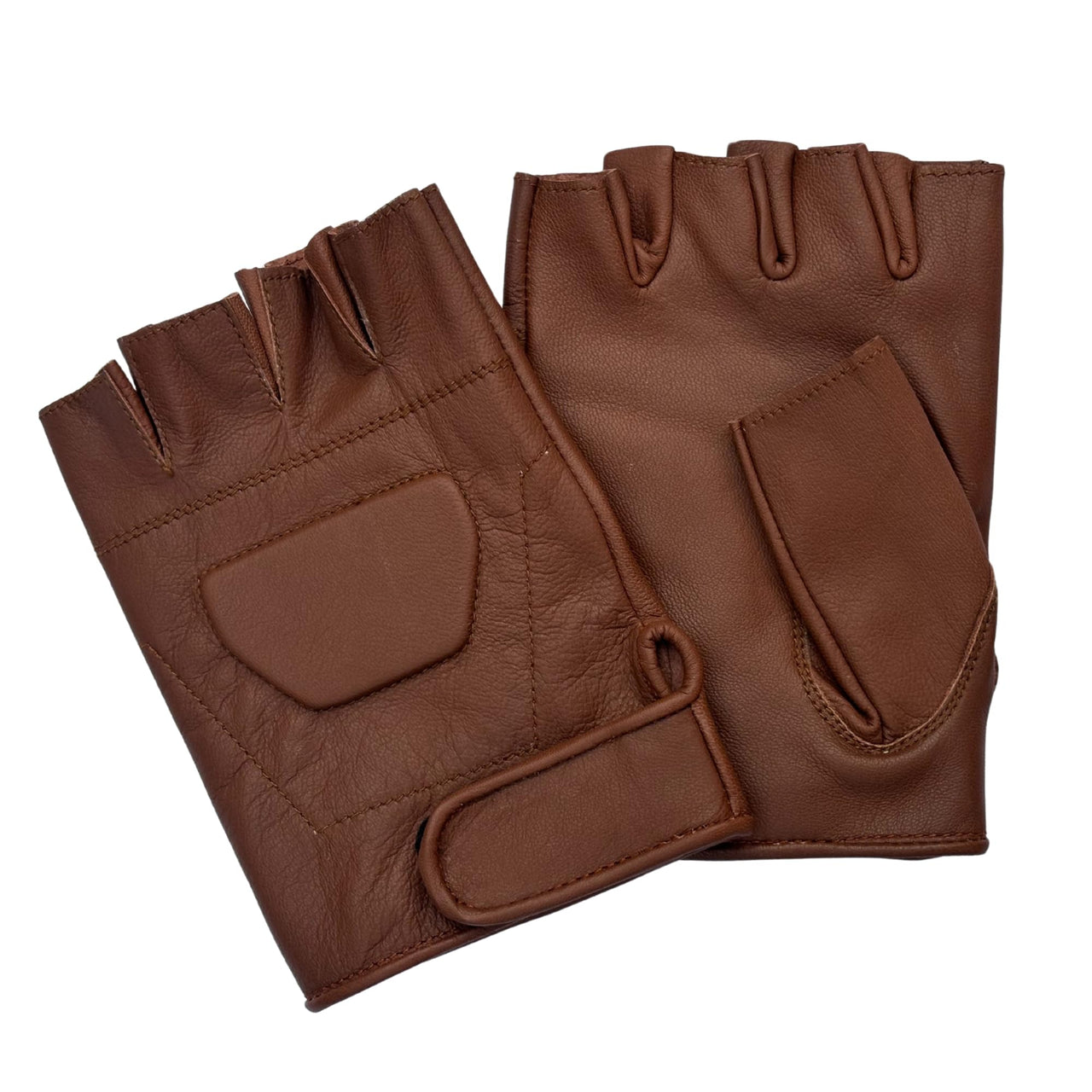 Black Premium Leather Padded Design Fingerless Gloves - 