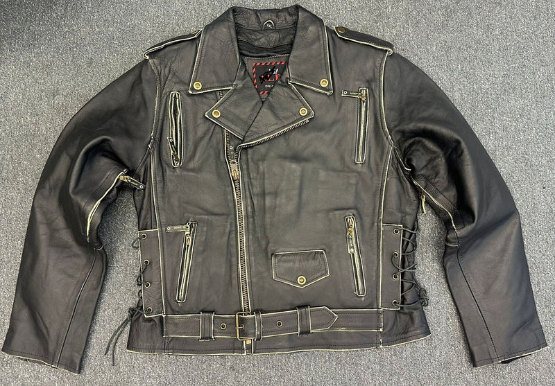 Black Twin Engine Biker Leather Jacket - 