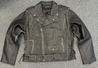 Black Twin Engine Biker Leather Jacket - 