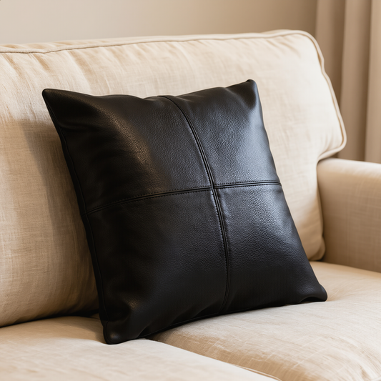 Set of 2 Cushions for Sofa with 4 Boxed Leather Cushion Covers