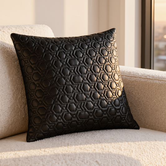 Set of 2 Genuine Leather Embroidered Cushion Covers