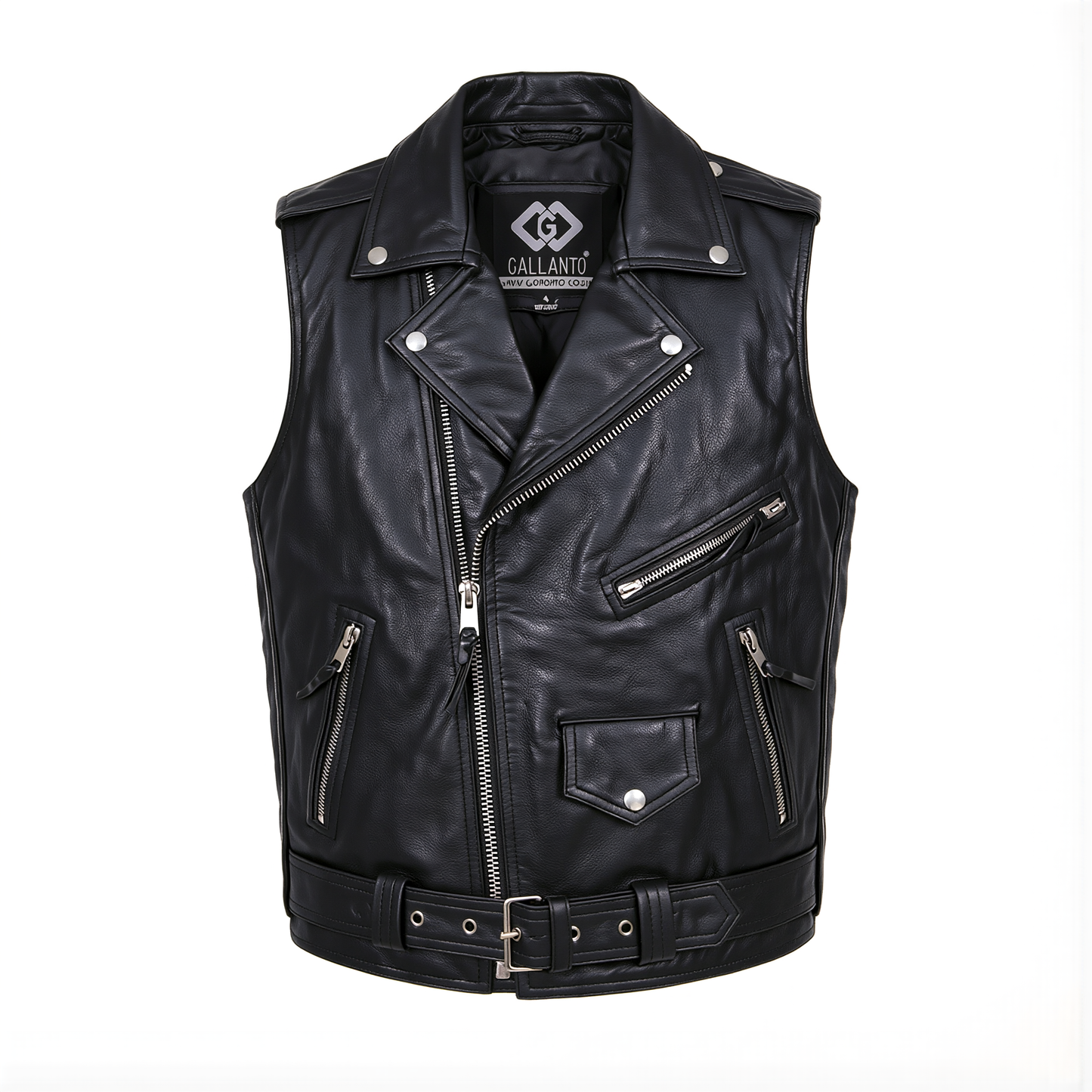 mens marlon brando style leather biker gilet vest -waistcoat sleeveless club