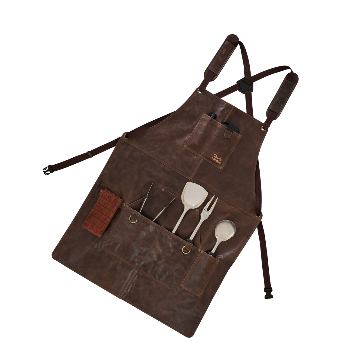 Leather BBQ Apron with Multi Pockets for Chefs and Grilling