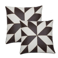 2 x Black & White Flower Original Leather Cushion Covers