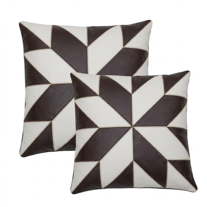 2 x Black & White Flower Original Leather Cushion Covers