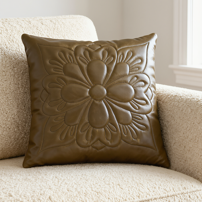 Set of 2 Genuine Leather Embroidered Cushion Covers