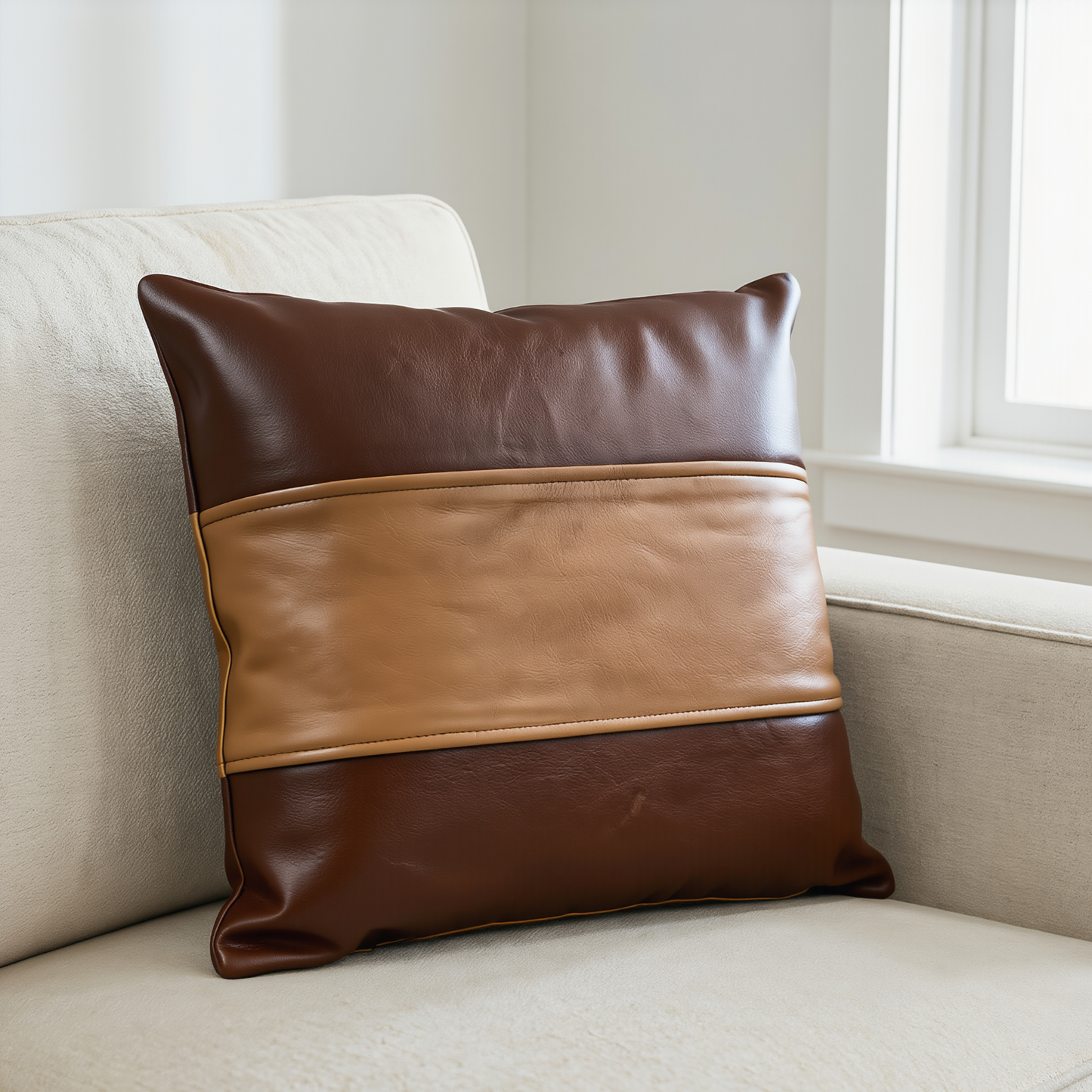 genuine leather striped cushion covers – set of 2 in nine colours