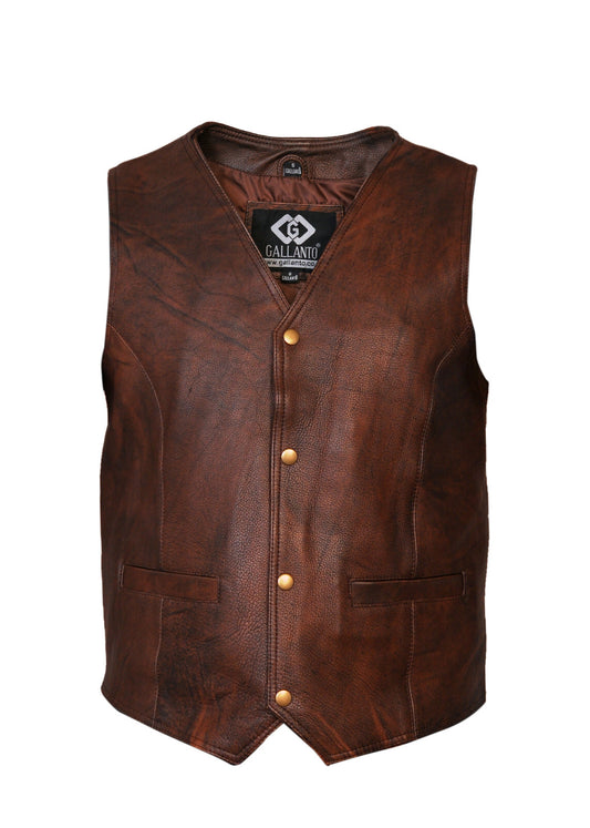 Brown Classic Mens Motorcycle Leather Waistcoat Biker