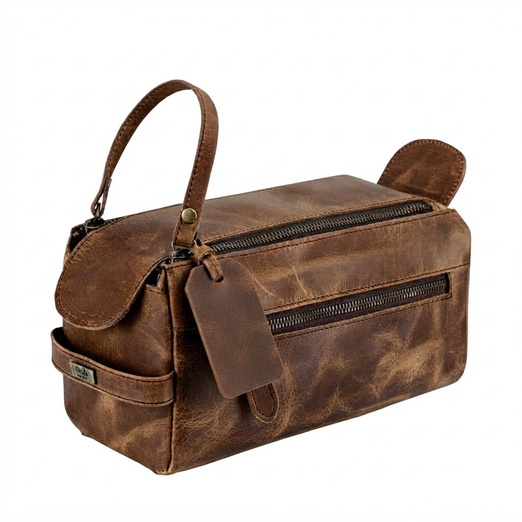 personalised wash bag in genuine leather thoughtful gift for him