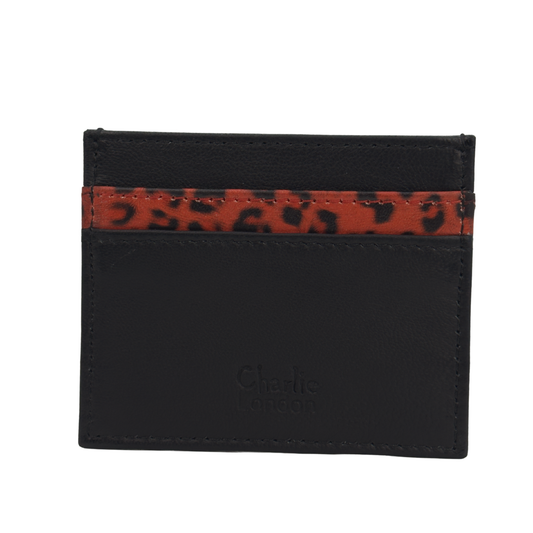 Leather Card Holder with 5 Pockets & Leopard Print
