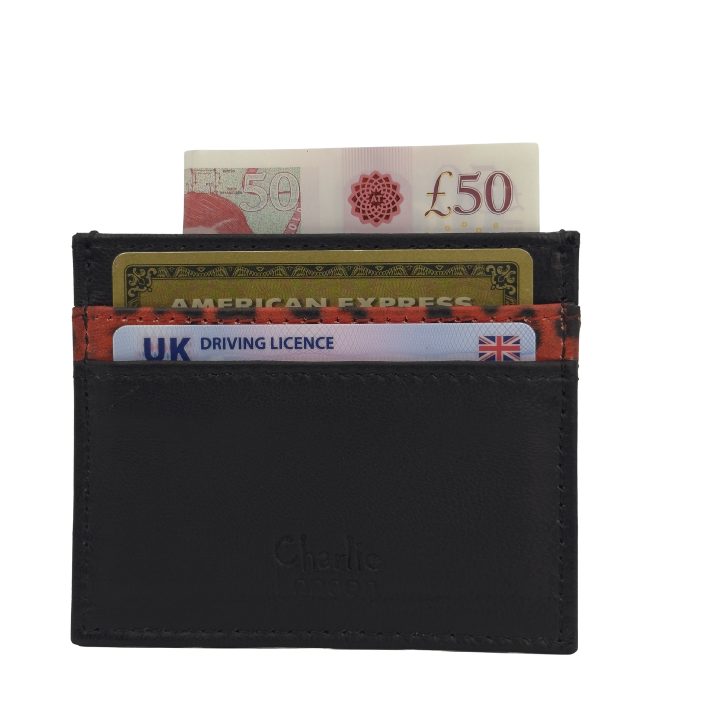leather card holder with 5 pockets & leopard print