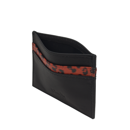 Leather Card Holder with 5 Pockets & Leopard Print