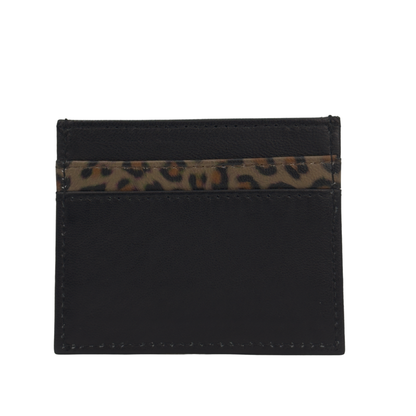 Leather Card Holder with 5 Pockets & Leopard Print