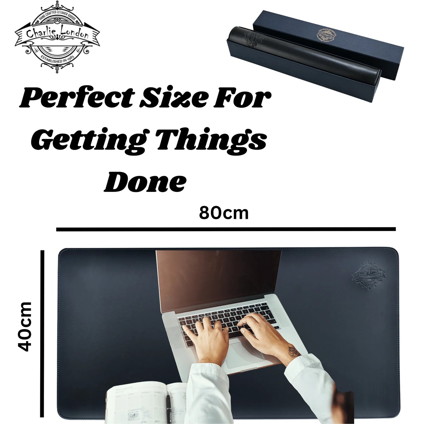 charlie london leather desk mat – 80x40 cm non - slip waterproof pu desk pad - 