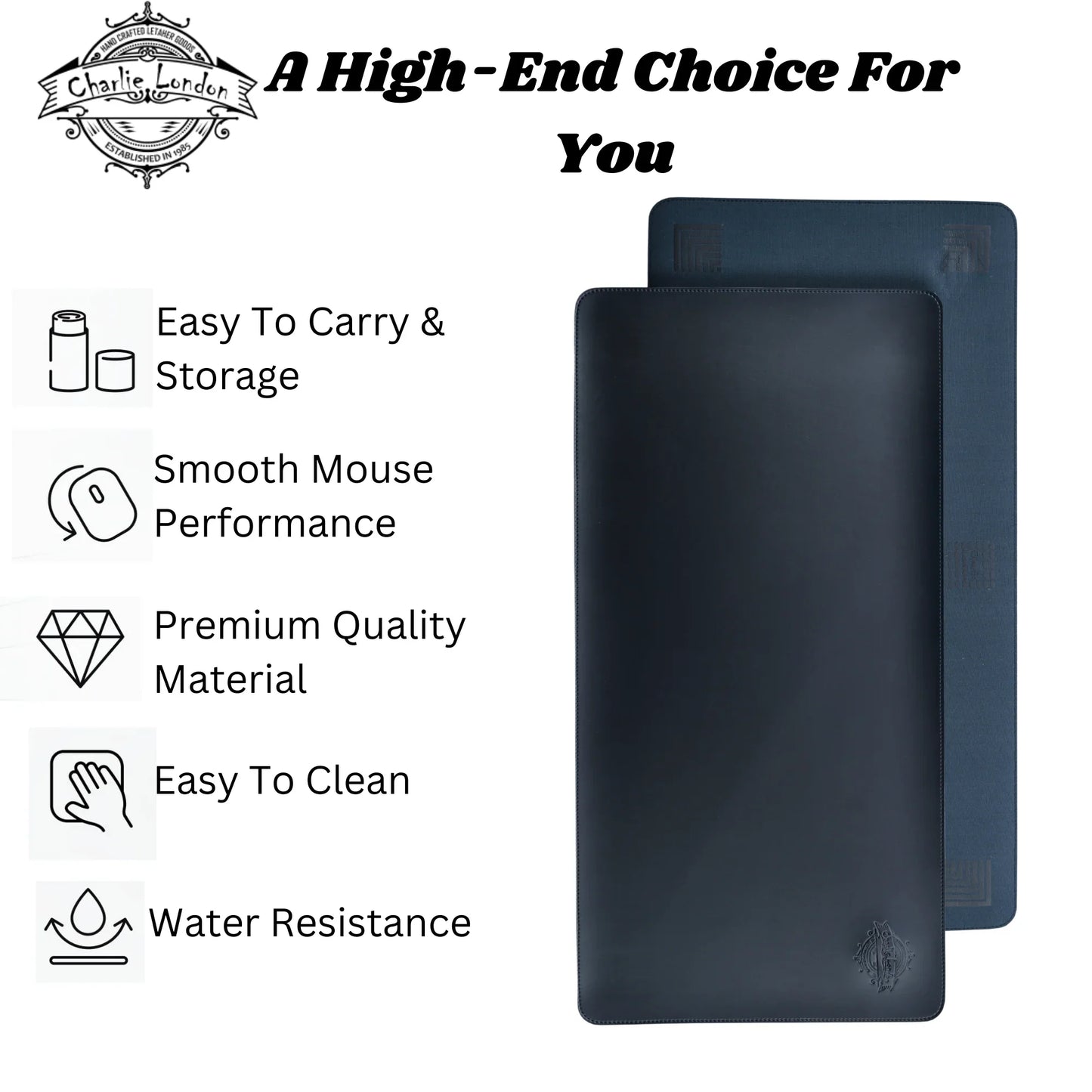 charlie london leather desk mat – 80x40 cm non - slip waterproof pu desk pad - 