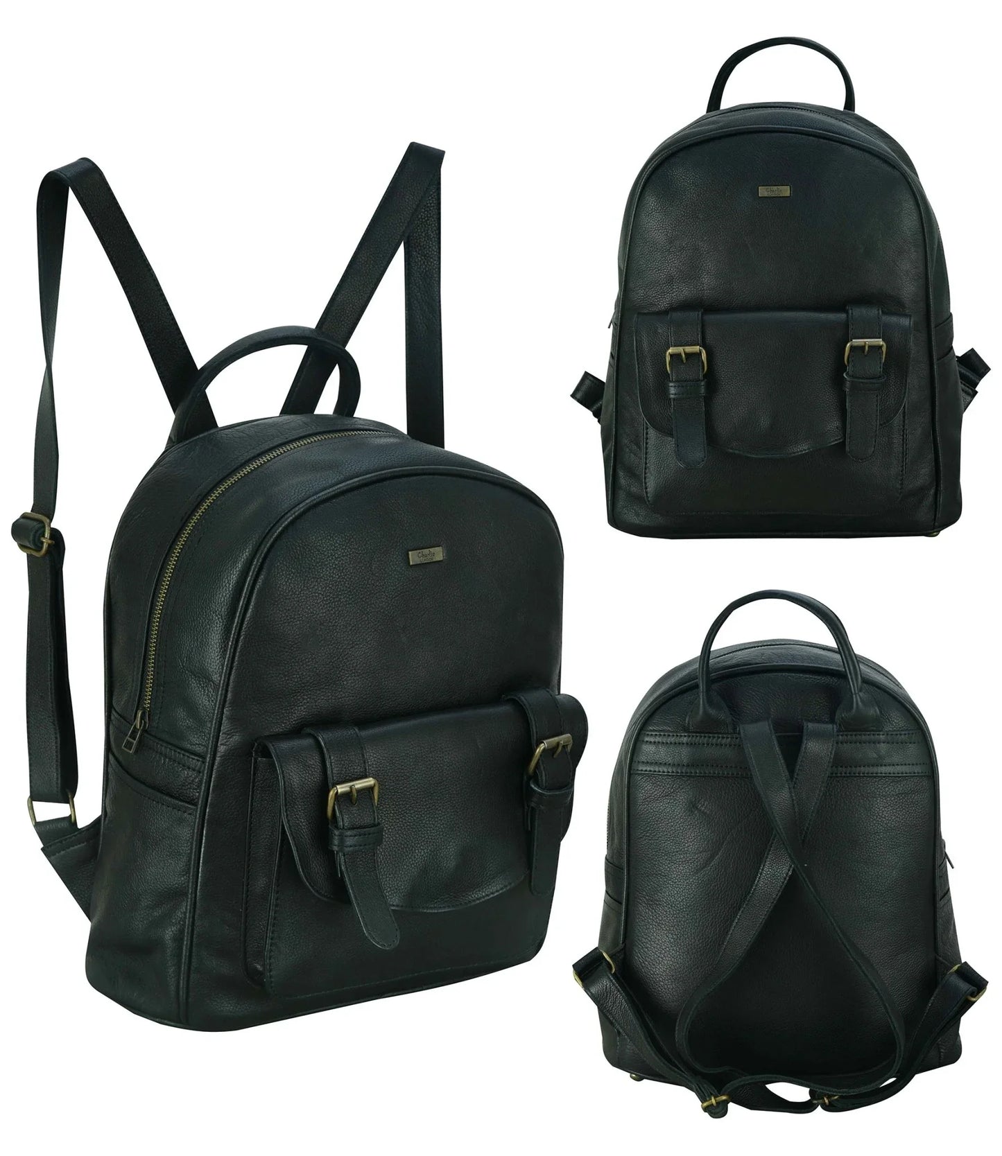 charlie london one pocket classic leather daypack backpack - 