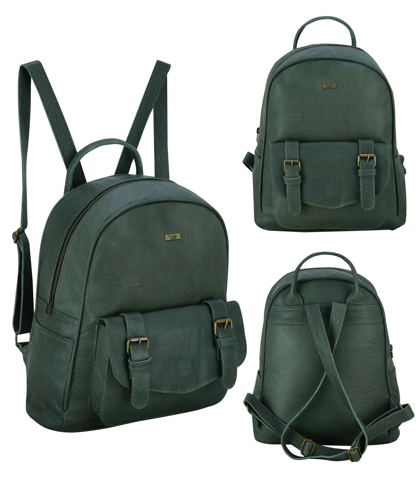 charlie london one pocket classic leather daypack backpack - 