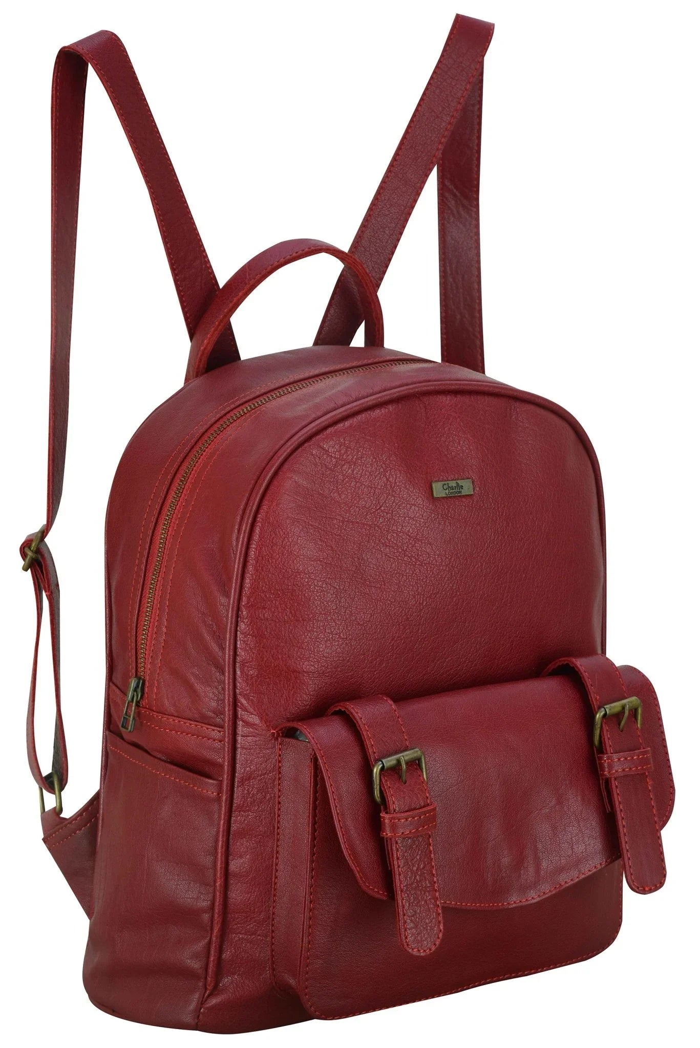 charlie london one pocket classic leather daypack backpack - 