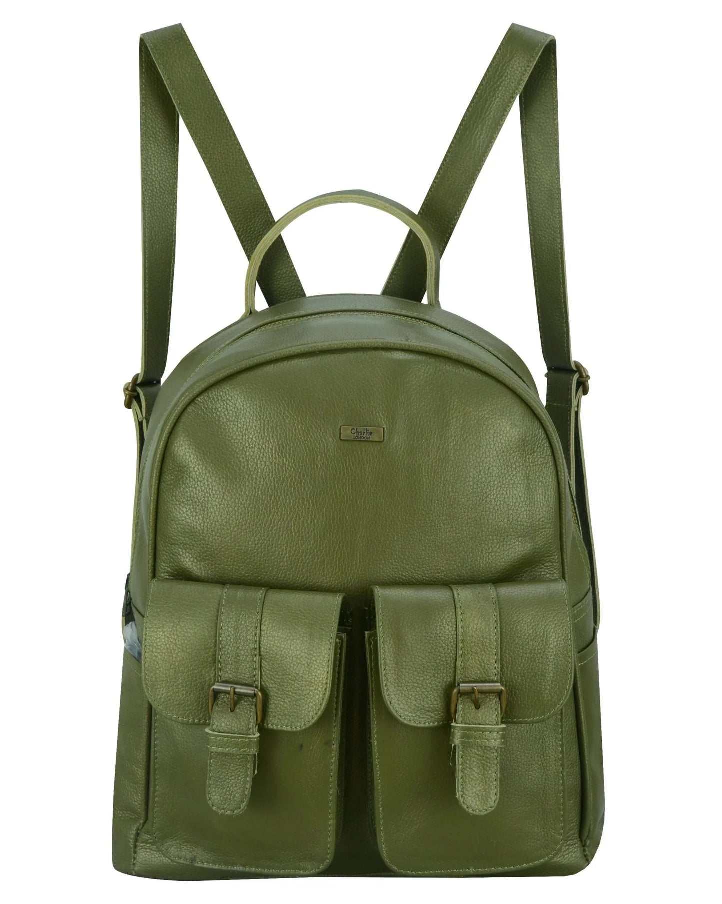 charlie london two pockets classic leather daypack backpack - 