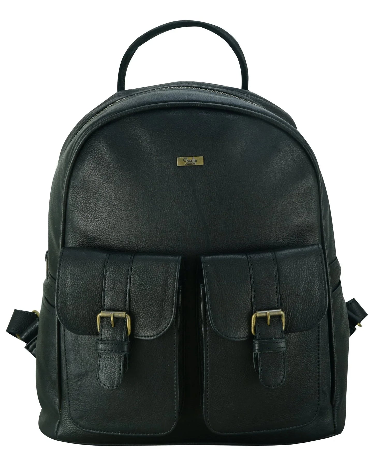 charlie london two pockets classic leather daypack backpack - 