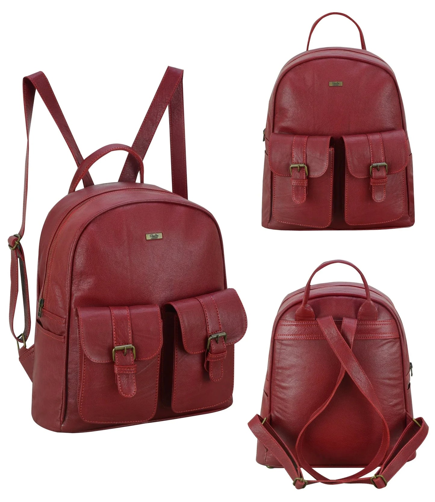 charlie london two pockets classic leather daypack backpack - 