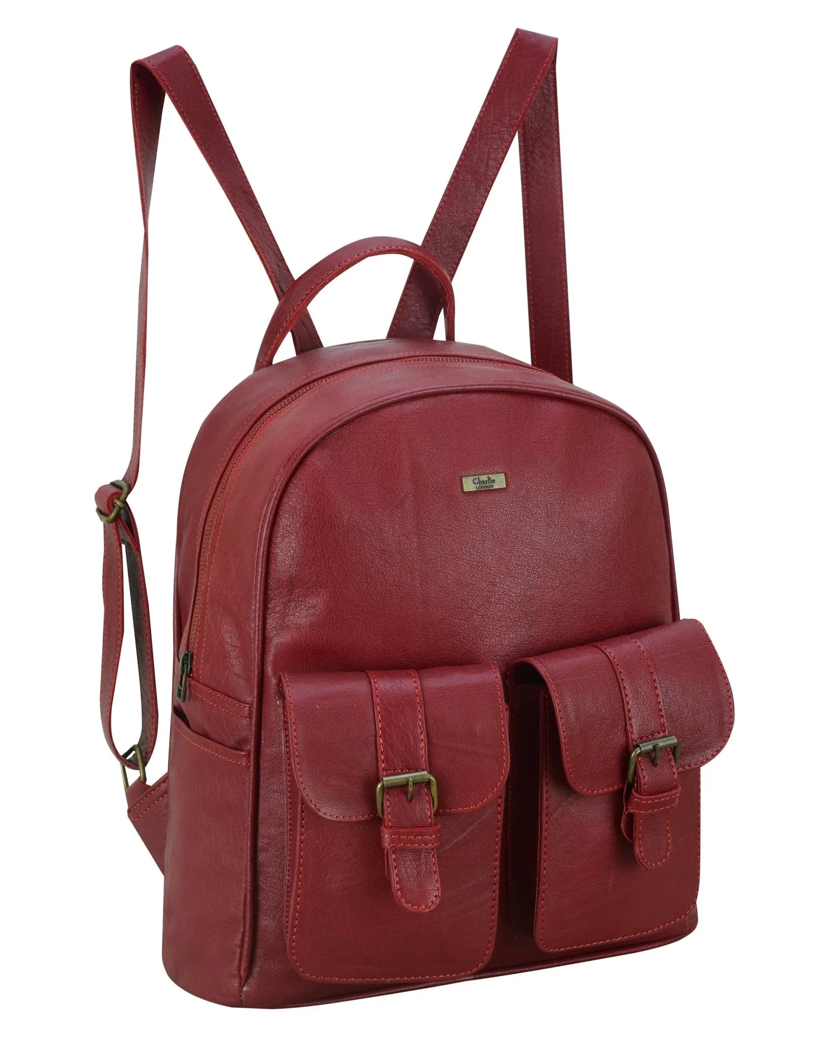 Charlie London two Pockets Classic Leather DayPack Backpack - 