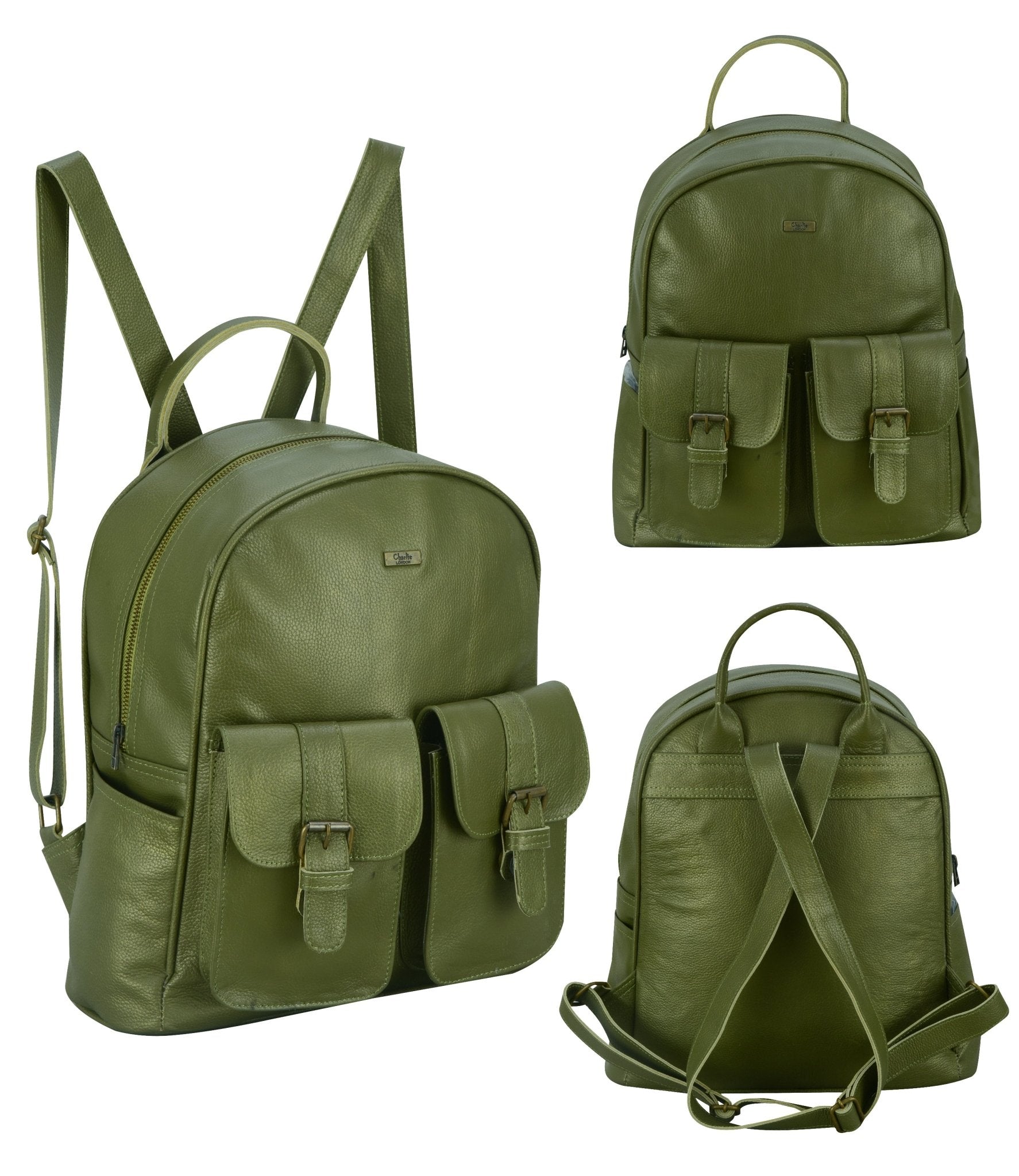 Charlie London two Pockets Classic Leather DayPack Backpack Vintage Leather