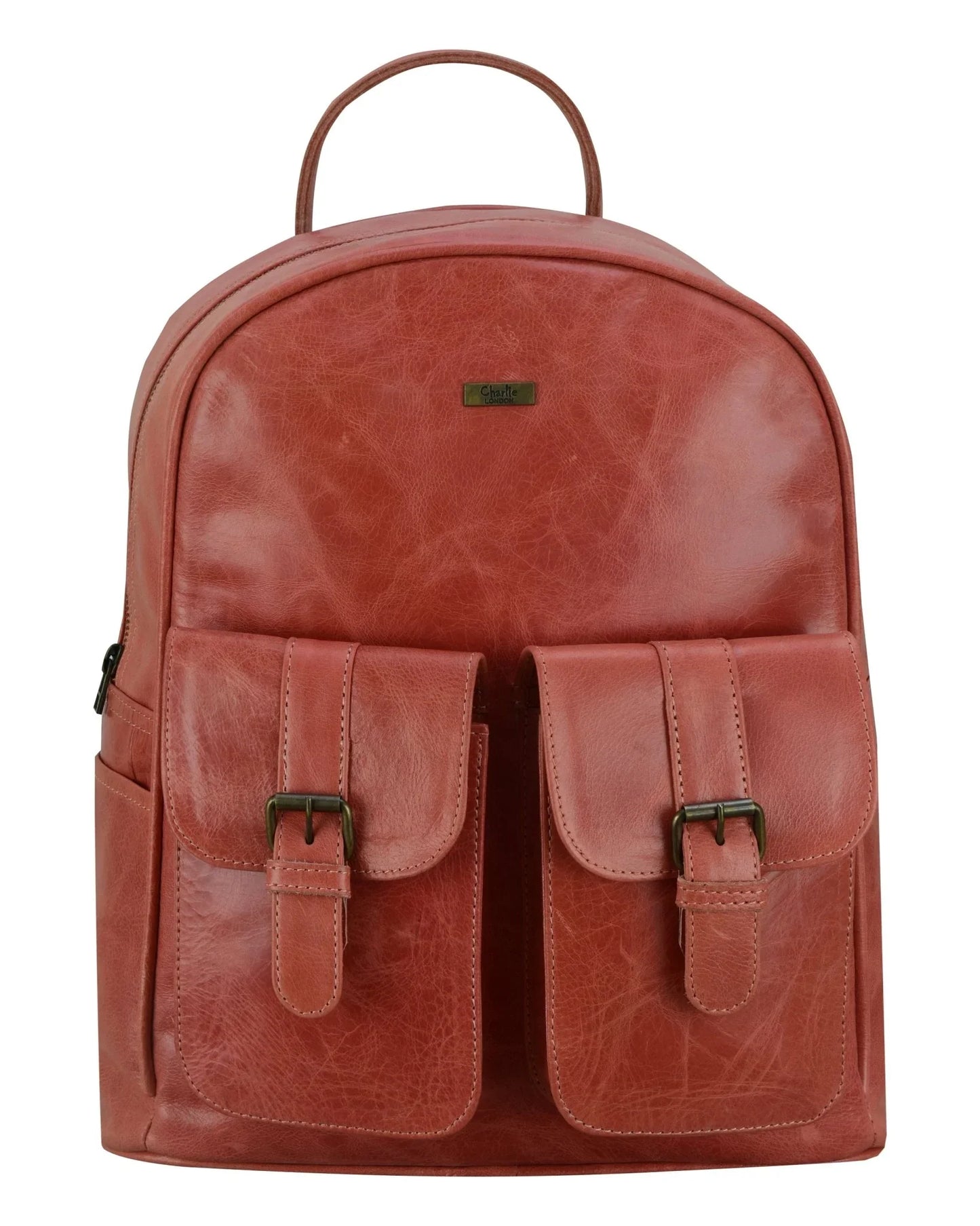 charlie london two pockets classic leather daypack backpack - 
