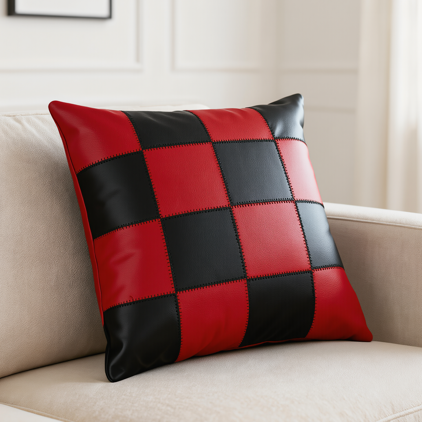 checkered cushion covers set of 2 in genuine cowhide leather