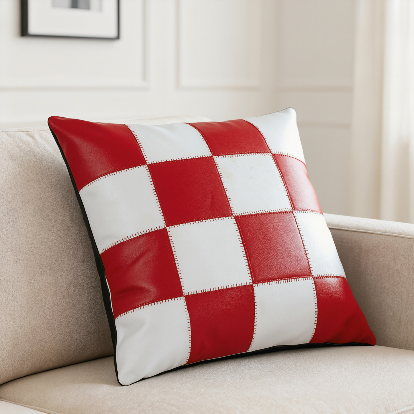 checkered cushion covers set of 2 in genuine cowhide leather