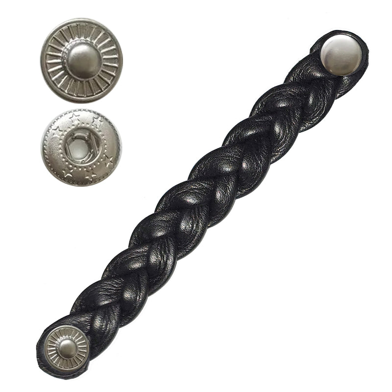 Chrome S - Spring Snap Plain Black Braided Leather Vest Extender - 