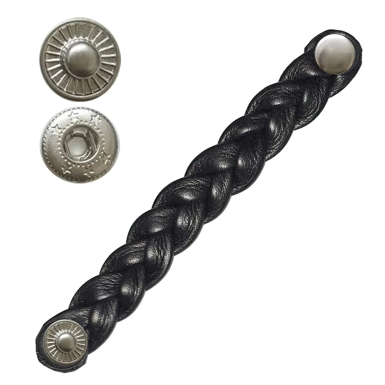 Chrome S - Spring Snap Plain Black Braided Leather Vest Extender - 