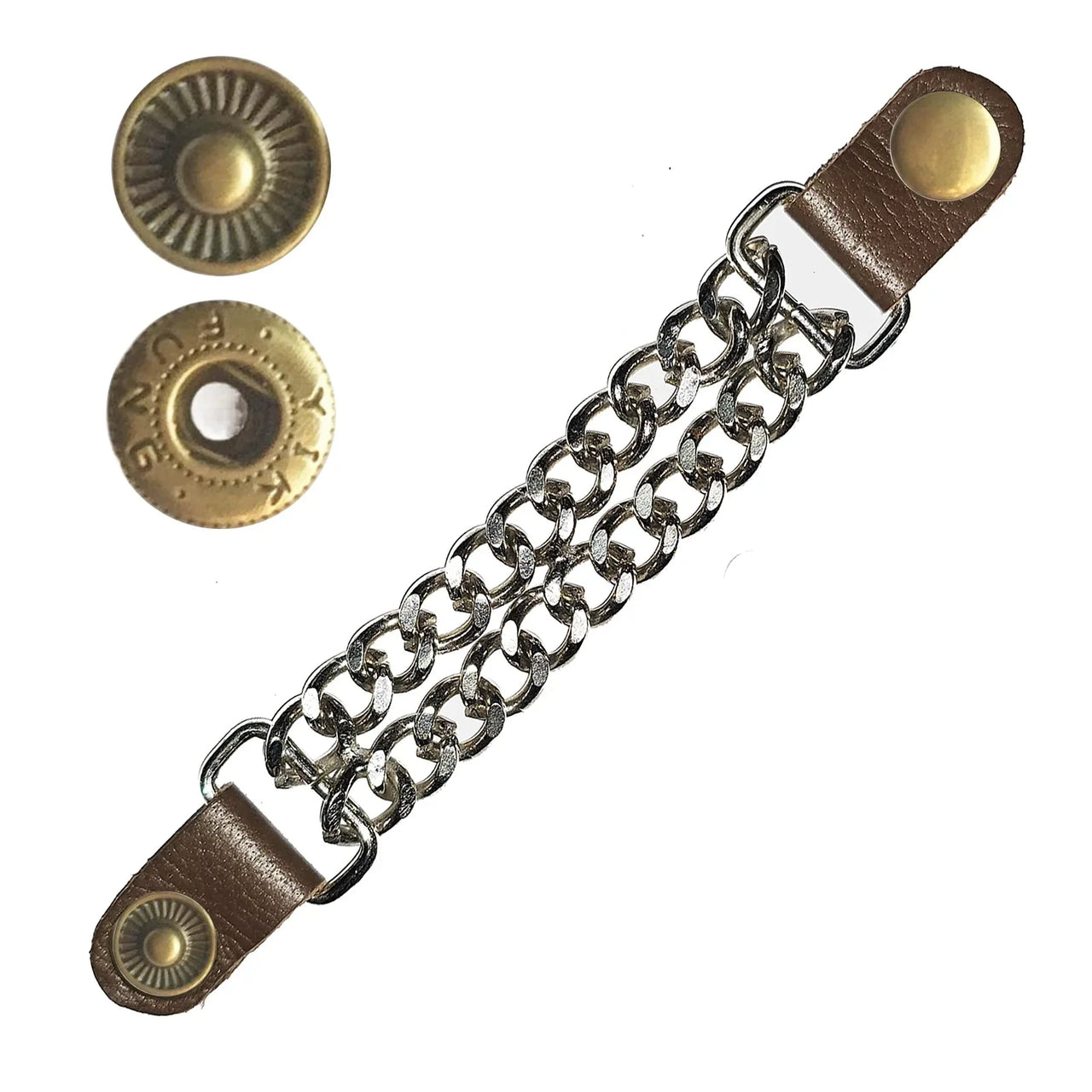 Classic Antique S - Spring Snap Button Leather Silver Chain Vest Extender - 