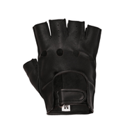 Classic Black Leather Unlined Fingerless Gloves - 