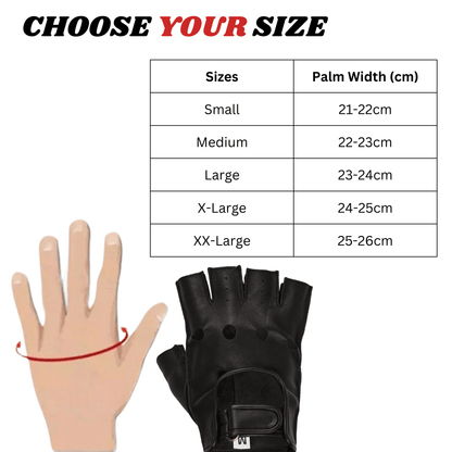 Classic Black Leather Unlined Fingerless Gloves - 