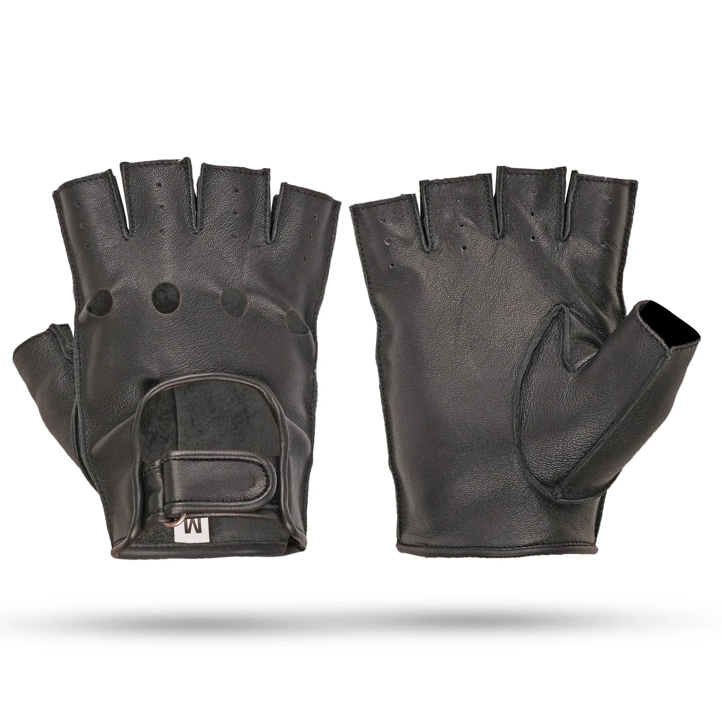 classic black leather unlined fingerless gloves - 