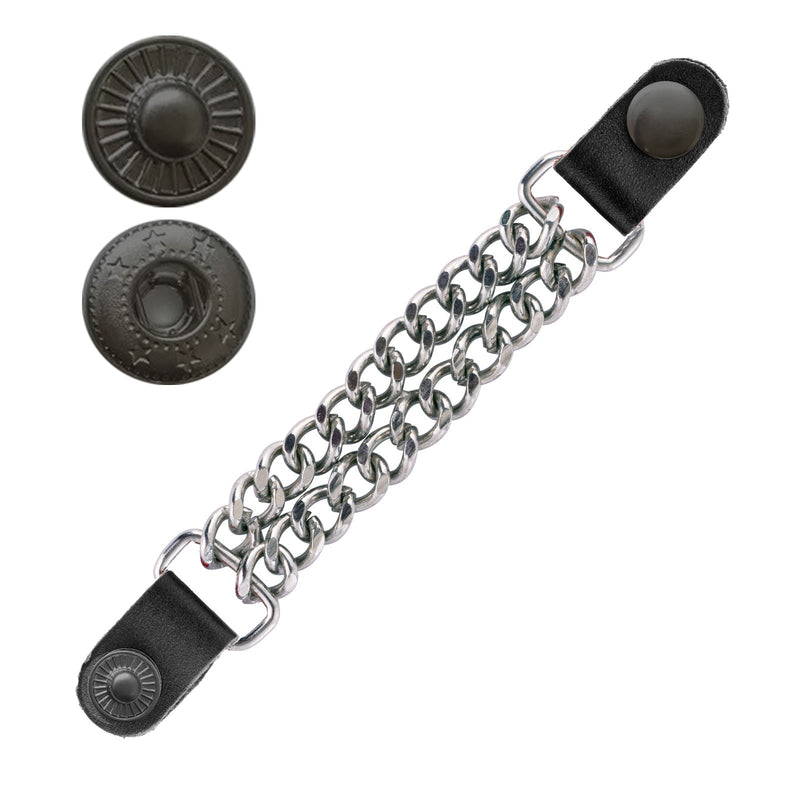 Classic Black S - Spring Snap Button Leather Silver Chain Vest Extender - 
