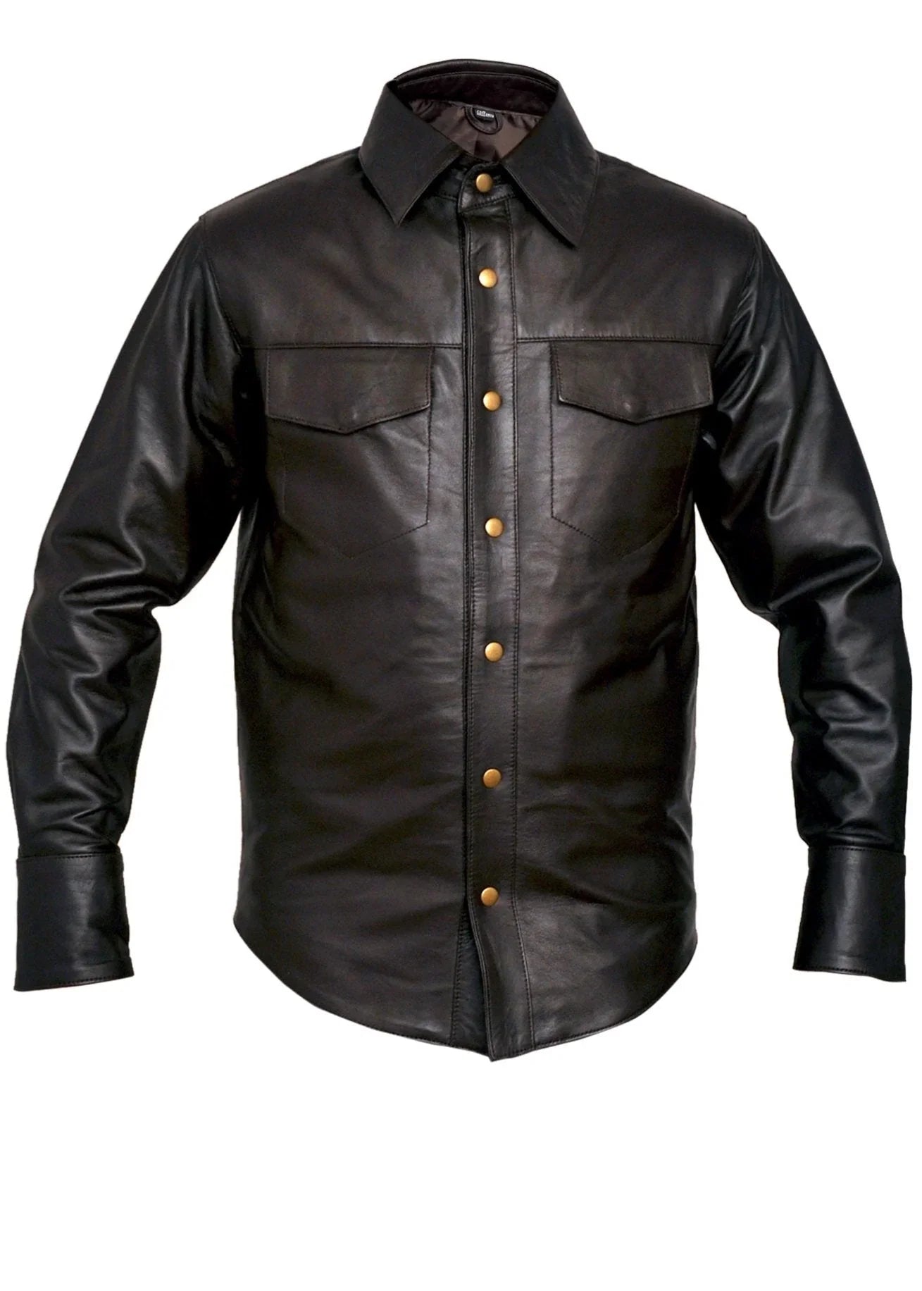 Classic Full Long Sleeve Mens Brown Leather Shirt – Vintage Leather