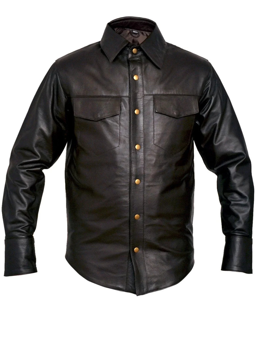 Men's leather shirt Elastic shirt long sleeve