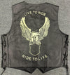 Classic Mens Black Eagle Embossed Leather Biker Vest S - 